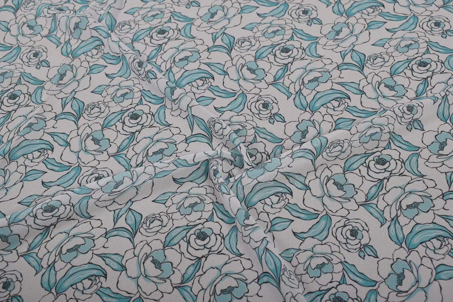 White & Light Blue Printed Georgette Fabric