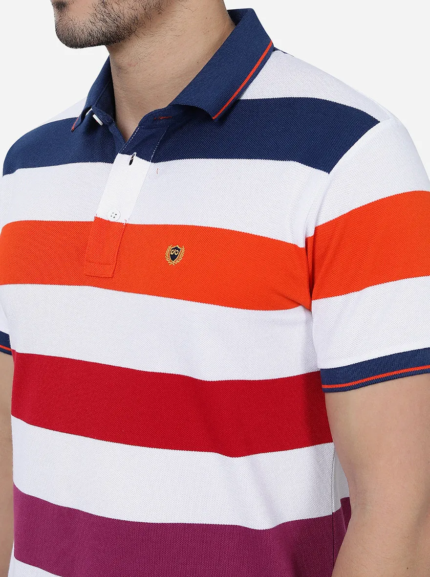 White & Red Striped Slim Fit Polo T-Shirt | JadeBlue