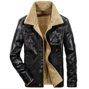 WIAOFELLAS  -  Winter Fur Leather Jacket Men Casual Plus Fleece Suede Jackets Mens Windproof Outerwear Thick Warm Jaket Man Moto Leather Coats