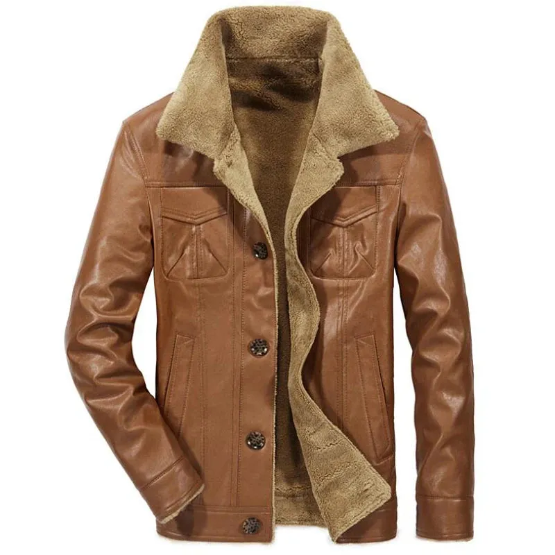 WIAOFELLAS  -  Winter Fur Leather Jacket Men Casual Plus Fleece Suede Jackets Mens Windproof Outerwear Thick Warm Jaket Man Moto Leather Coats