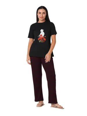 Women's Night Suit Short Sleeve (Red Rose)