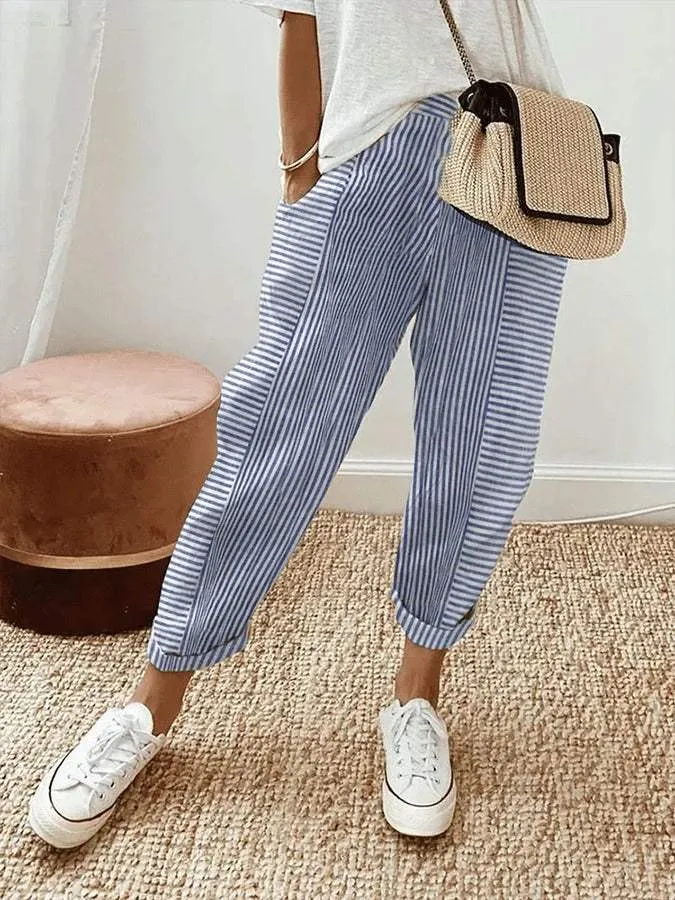 Women's Pants - Playful Striped Pattern - Soft Material - Perfect for Warm Days