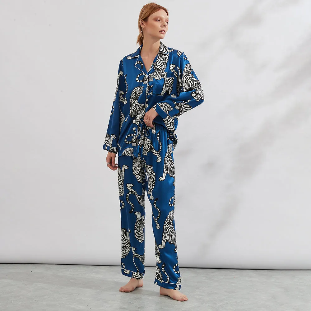 Women's Tiger Silk Pajama Set Mulberry Printed Silk Pajamas