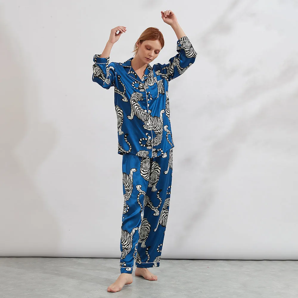 Women's Tiger Silk Pajama Set Mulberry Printed Silk Pajamas