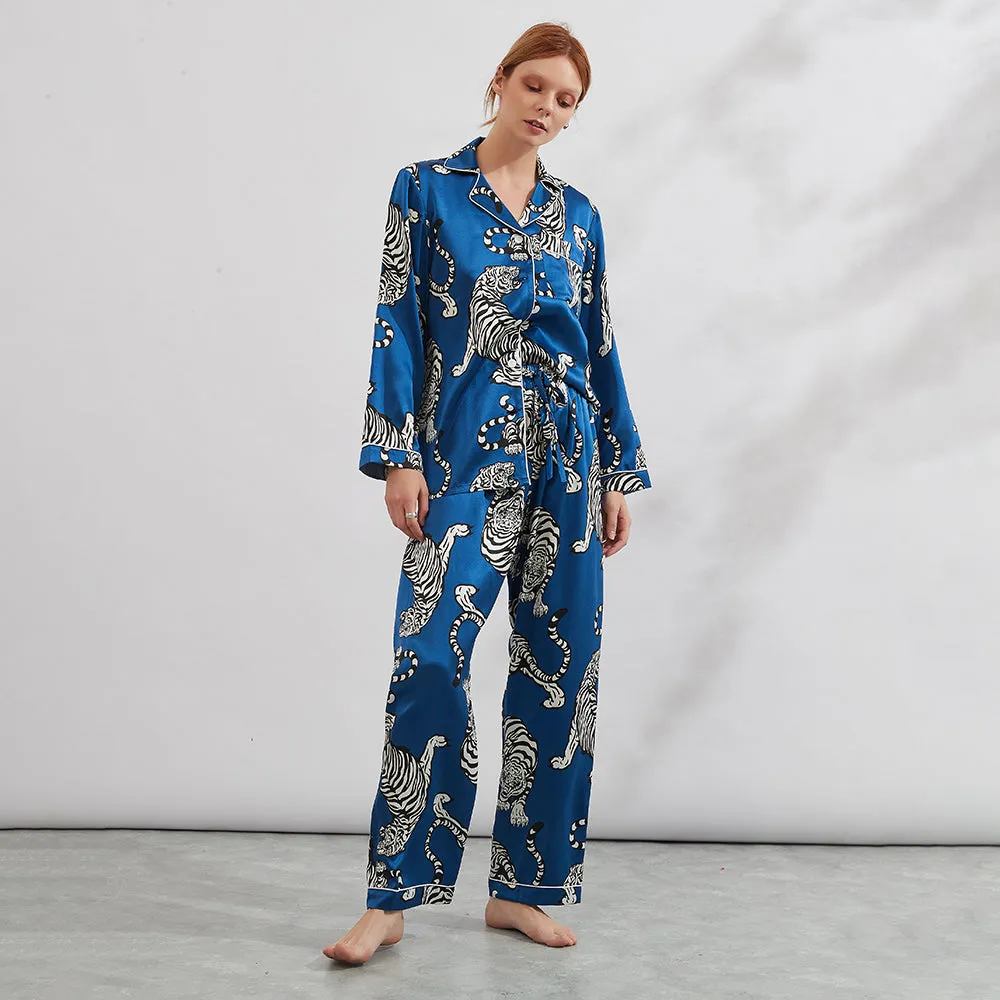 Women's Tiger Silk Pajama Set Mulberry Printed Silk Pajamas