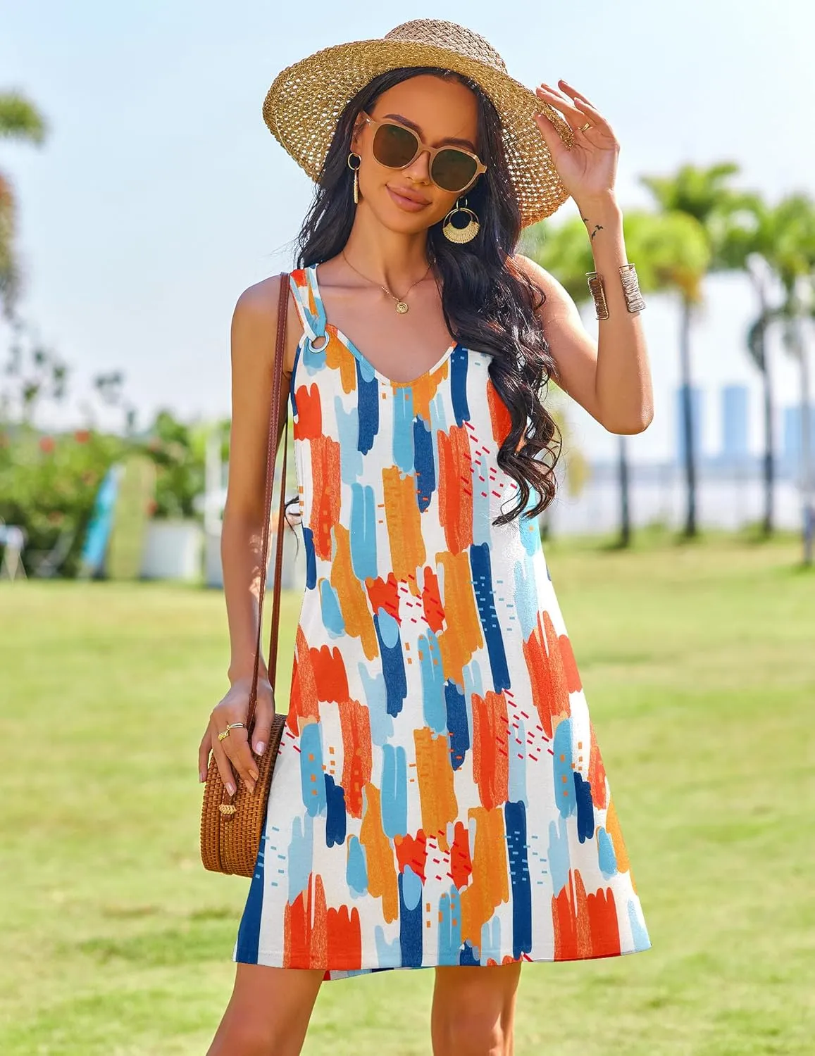 Zeagoo Casual Beach Boho Dress Sleeveless Crewneck Tank Dress